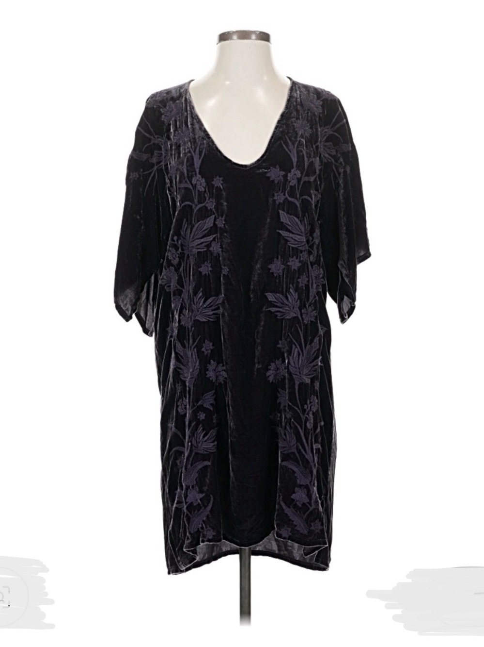 Johnny Was Fleurie Velvet Kimono Dress with Floral Embroidery in Deep Purple